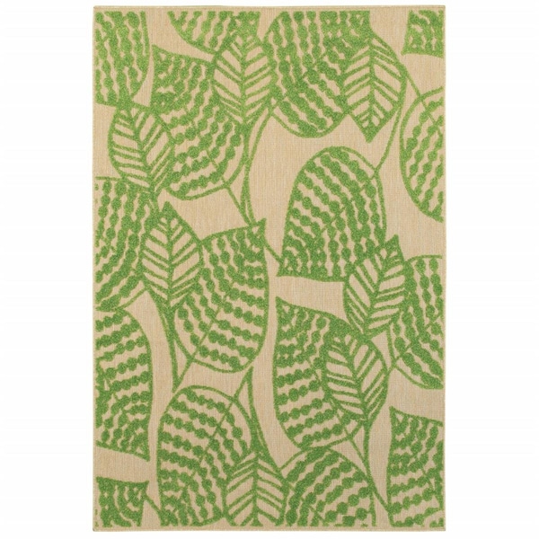 Palacedesigns 6 x 9 ft. Sand & Lime Green Leaves Indoor & Outdoor Area Rug PA2627546 - main